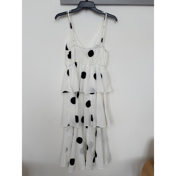 O.P.T Polka Dot Tiered Midi Dress Black and White - Picture 4 of 7